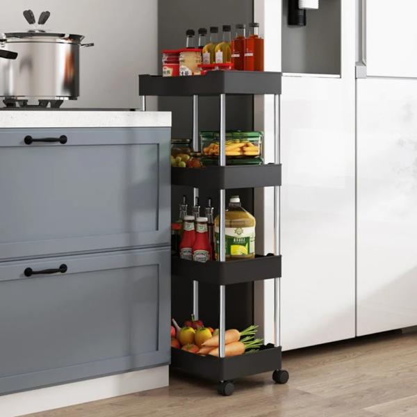 Wide Type High Capacity Multi Purpose Trolly Rack Multifunctional Movable Storage Cart (black )