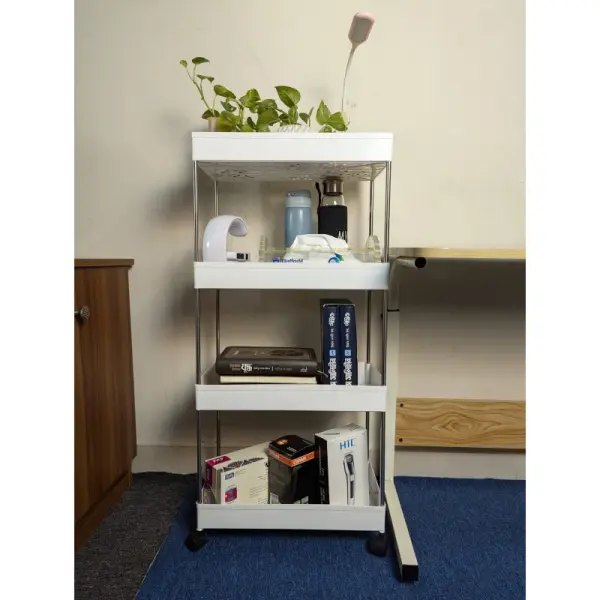 Wide Type High Capacity Multi Purpose Trolly Rack Multifunctional Movable Storage Cart( white )
