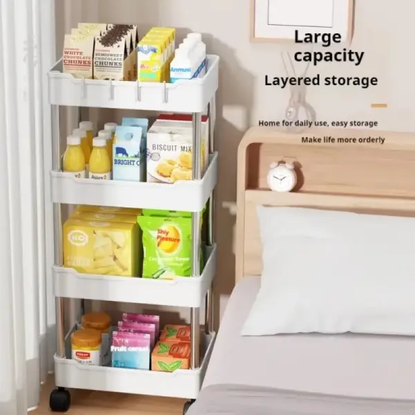 Wide Type High Capacity Multi Purpose Trolly Rack Multifunctional Movable Storage Cart( white )