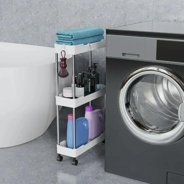 Narrow Type Multi Purpose Gap Storage Trolly Rack Multifunctional Movable Gap Storage Cart( white)